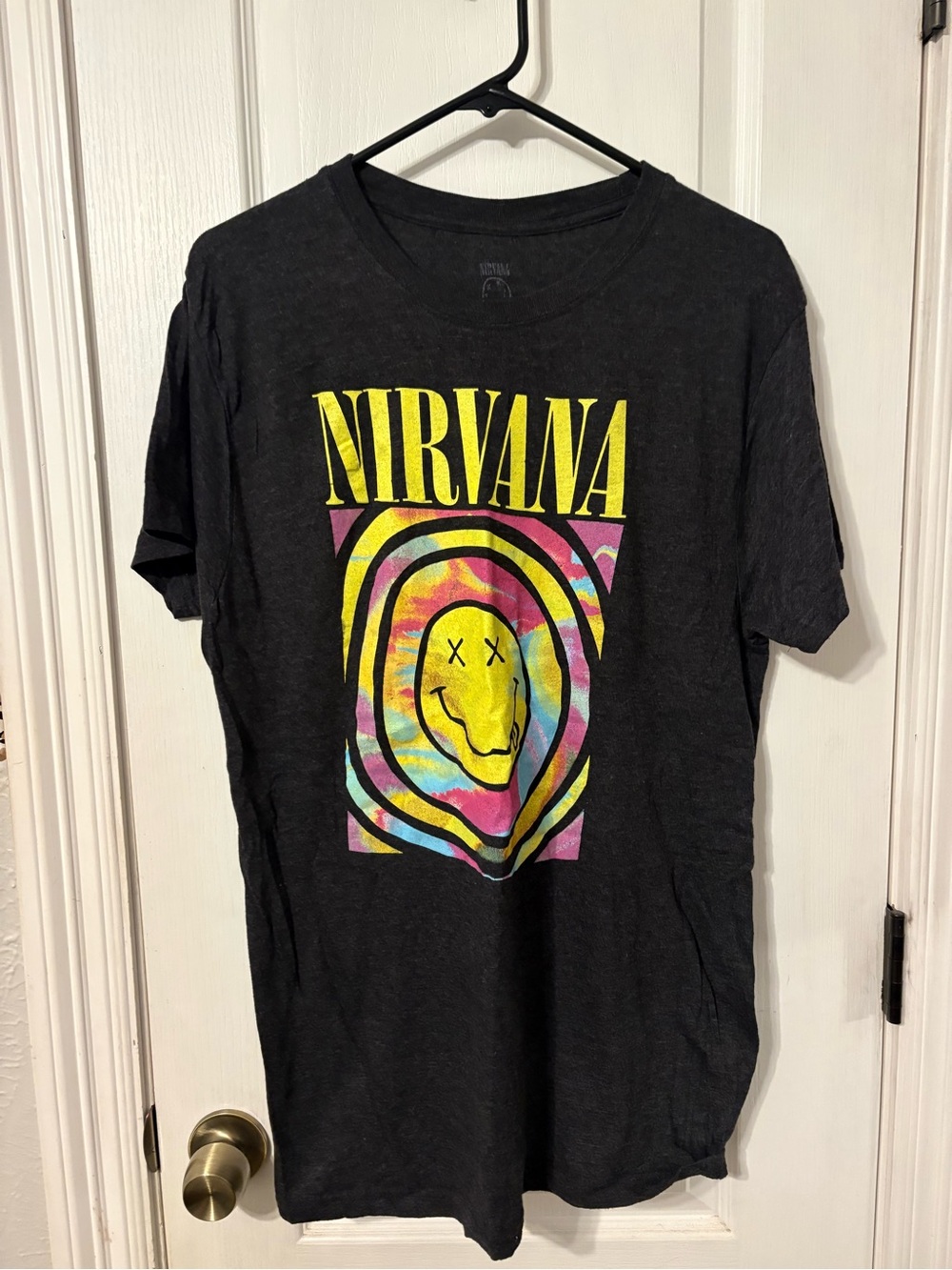 H&M Black Nirvana Graphic Tee with Yellow & Multicolor Smiley